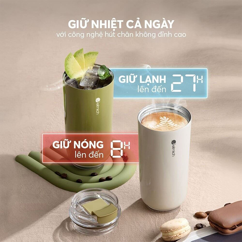 Giữ nhiệt vượt trội - Cốc giữ nhiệt inox 304 Elmich EL8300W dung tích 420ml (màu trắng)
