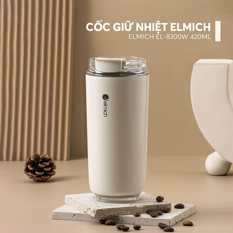 Thiết kế thời trang - Cốc giữ nhiệt inox 304 Elmich EL8300W dung tích 420ml (màu trắng)