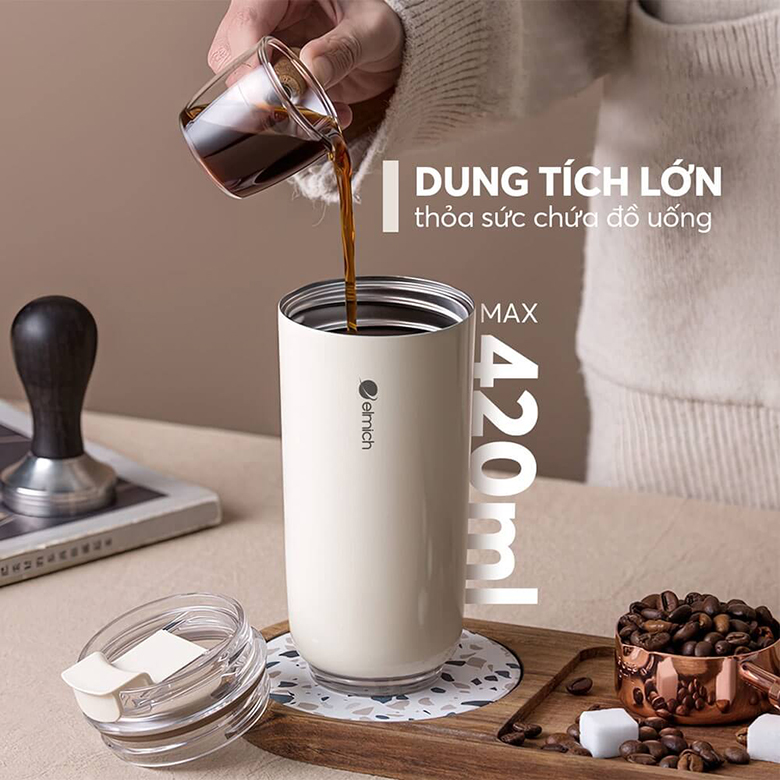 Dung tích 420ml - Cốc giữ nhiệt inox 304 Elmich EL8300W dung tích 420ml (màu trắng)