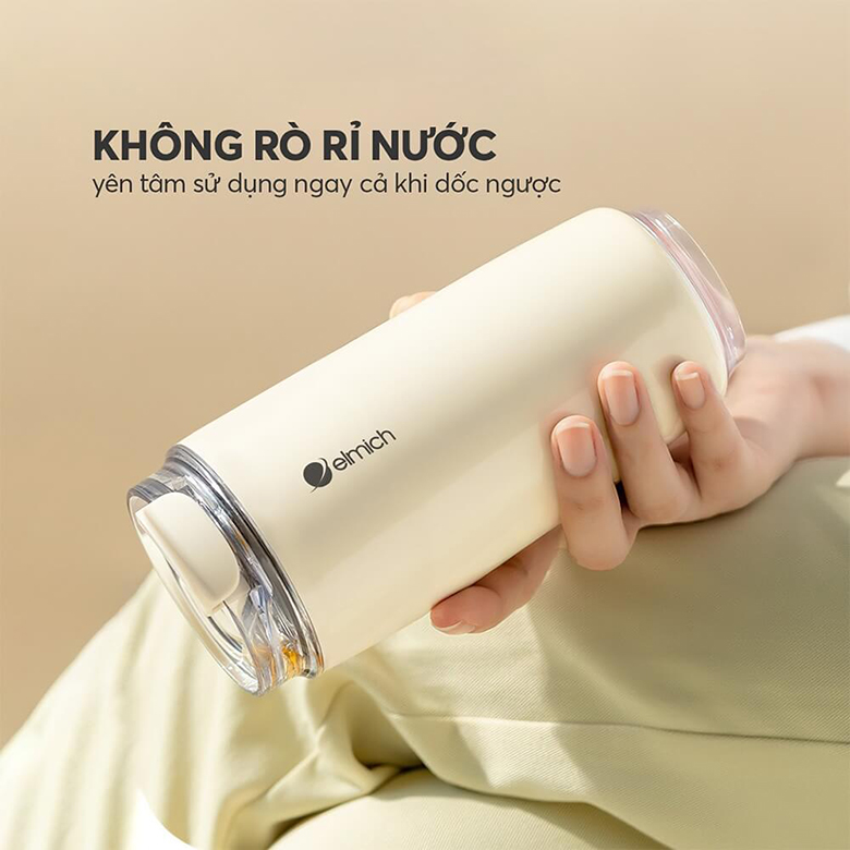 Chống tràn tuyệt đối - Cốc giữ nhiệt inox 304 Elmich EL8300W dung tích 420ml (màu trắng)