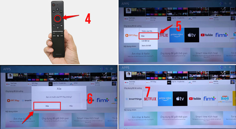 Cách xóa ứng dụng trên Tivi Samsung thực hiện bước xoá