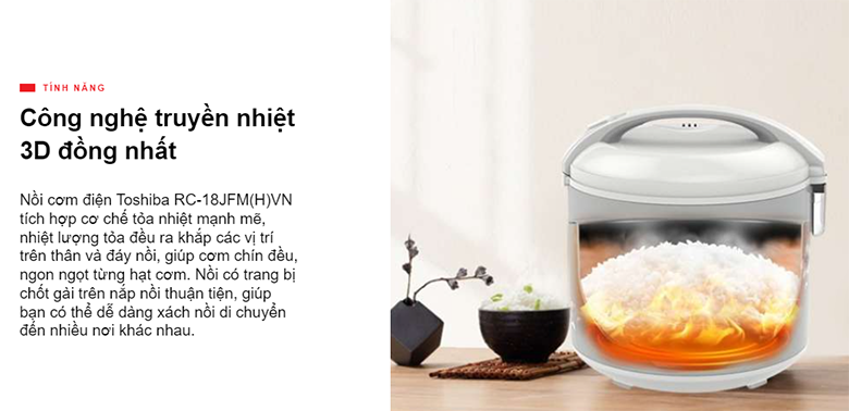 Công nghệ toả nhiệt 3D - Nồi cơm điện Toshiba 1.8 lít RC-18JFM(H)VN