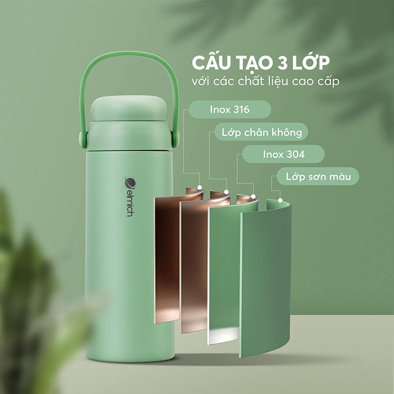 Cấu tạo 3 lớp với chất liệu cao cấp - Bình giữ nhiệt inox 316 Elmich EL8330 