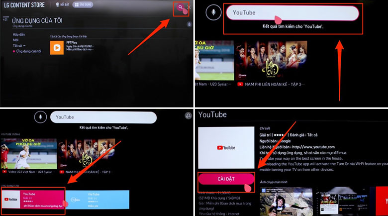 Tivi LG không vào được Youtube cài lại ứng dụng