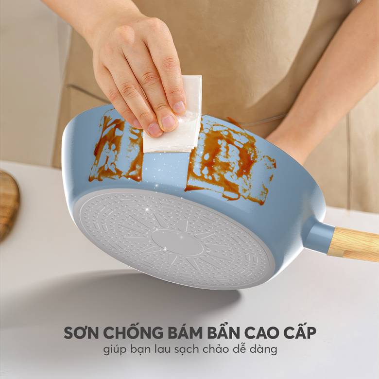  Chảo chống dính vân gỗ Elmich Nature EL-5947MG24 - Lớp sơn phủ chống bám bẩn