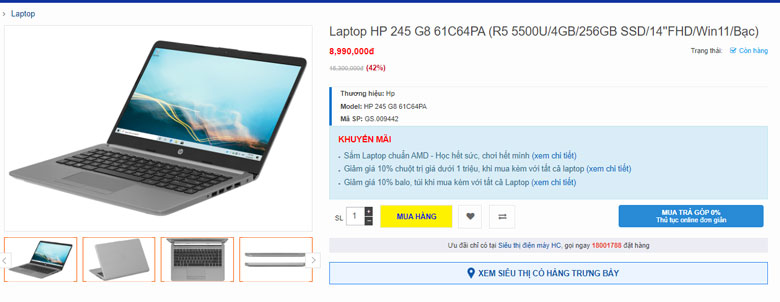 Top 5 Laptop AMD 2022 Hiệu Năng Cực Đỉnh - Laptop HP 245 G8 Ryzen 5 5500U