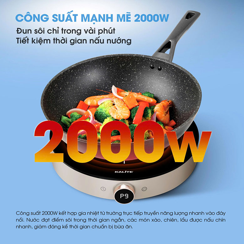 Công suất nấu 2000W nấu nhanh vượt trội - Bếp từ đơn Kalite Power S8