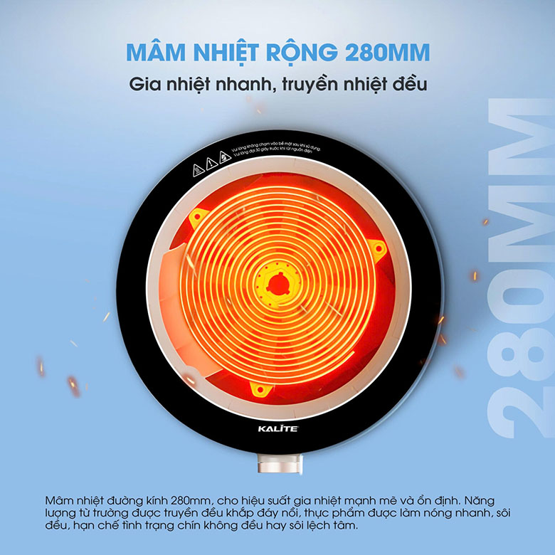 Mâm nhiệt lớn 280mm gia nhiệt - Bếp từ đơn Kalite Power S8