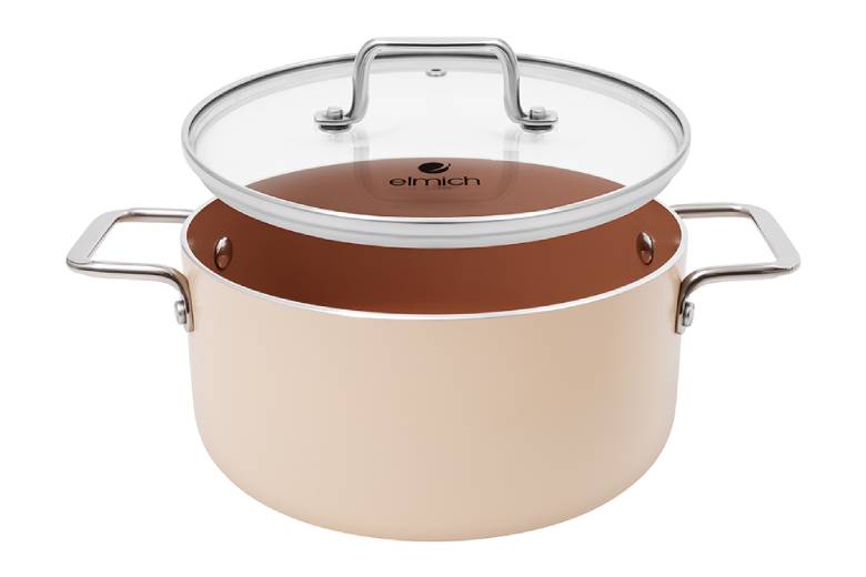 Bộ nồi chống dính Ceramic Elmich Mocha EL5246MC01 - -Vung phẳng kính cường lực
