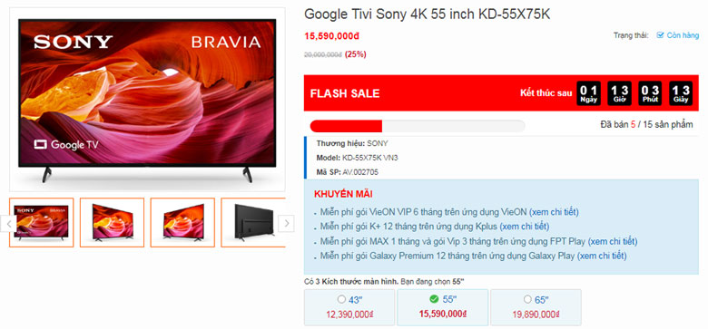 Tivi Sony 55X75k giá bao nhiêu