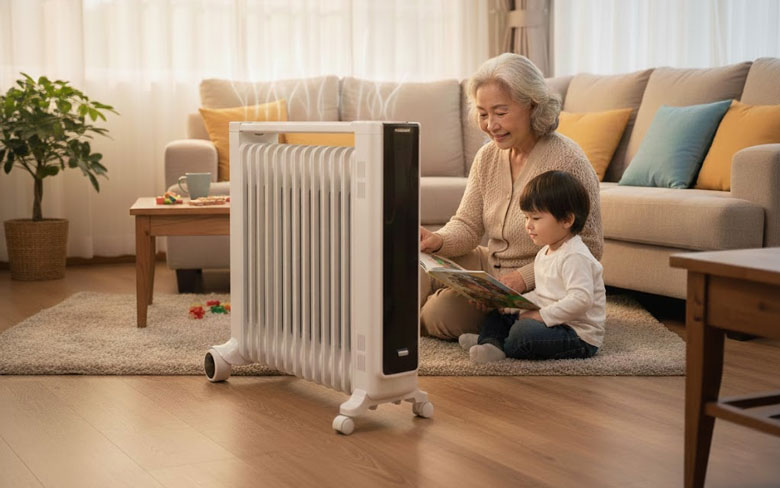 So sánh sưởi gốm và sưởi dầu - Sưởi dầu phù hợp cho gia đình có người già, trẻ nhỏ