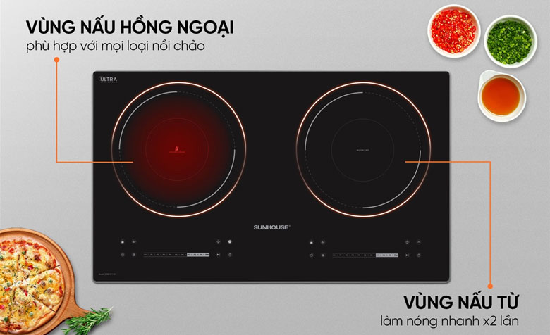 Bếp hỗn hợp Sunhouse kết hợp từ hồng ngoại