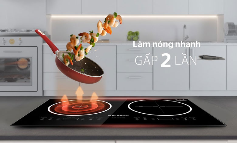 Bếp hồng ngoại Sunhouse đôi phù hợp cho gia đình đông người
