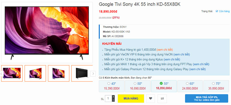 Đánh giá Tivi Sony 55X80K: Giá bao nhiêu tiền
