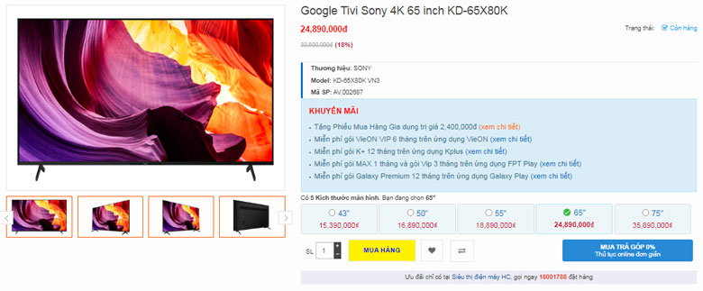 Đánh giá Tivi Sony 65X80K: giá bao nhiêu tiền
