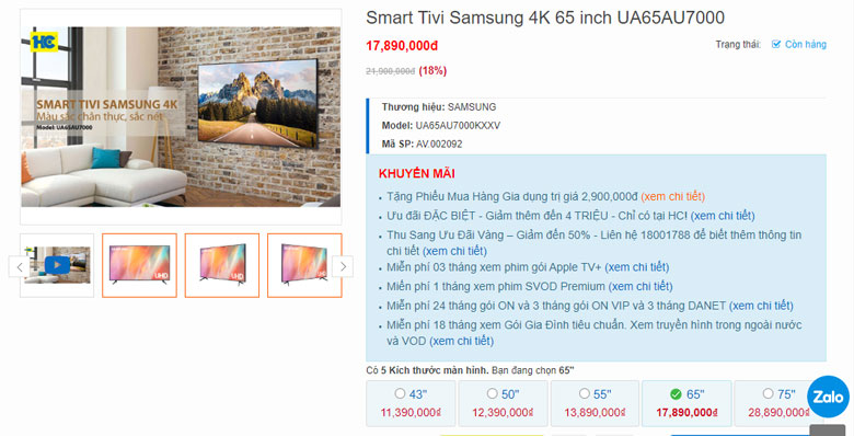 Tivi Samsung 65AU7000 có tốt không?