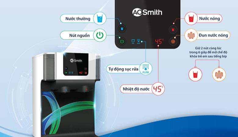 Máy lọc nước A. O. Smith dễ sử dụng với bảng điều khiển hiện đại