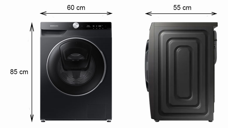 Máy giặt Samsung Inverter 8.5 kg WW85T554DAX/SV lồng ngang - Kích thước thực tế
