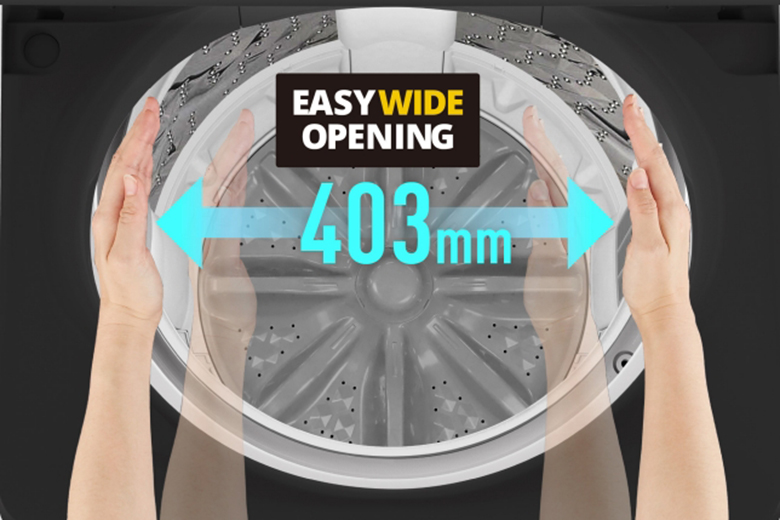 Máy giặt Panasonic NA F85A9DRV nắp mở tối đa