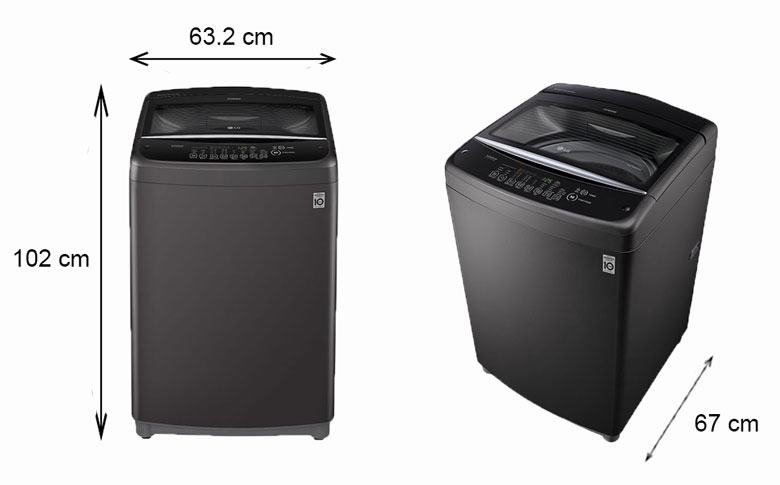 Máy giặt LG Inverter 15.5 Kg T2555VSAB lồng đứng - Kích thước thực tế