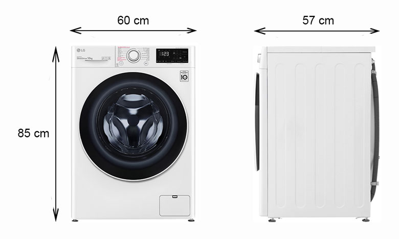 Máy giặt LG Inverter 10 kg FV1410S5W lồng ngang - Kích thước thực tế