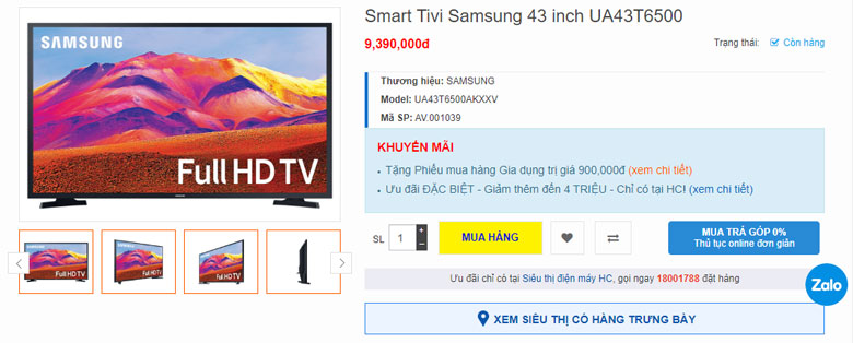 Tivi Samsung UA43T6500 có giá bán bao nhiêu?