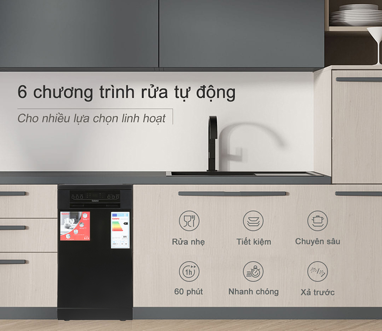Máy rửa bát Galanz W45A3A401M-0E1(B) có 6 chương trình rửa
