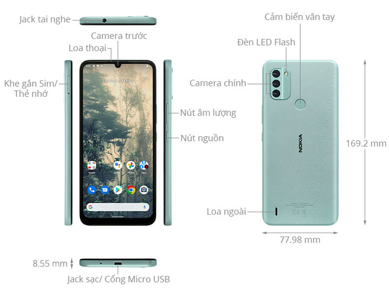 Điện thoại Nokia C31 4GB/128GB Xanh thiên thanh - Thông số cơ bản