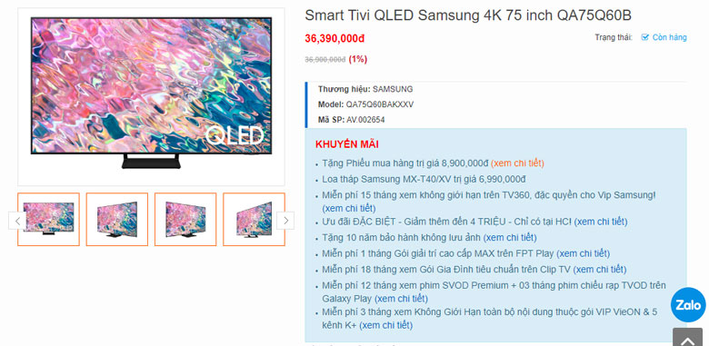 Tivi màn hình lớn 75 inch Samsung QA75Q60B
