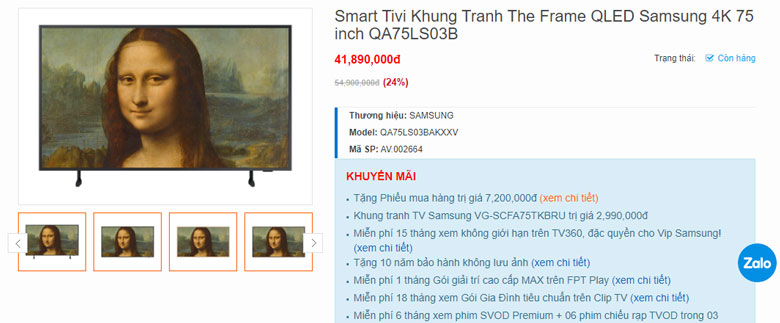 Tivi Samsung 2022 QA75LS03B