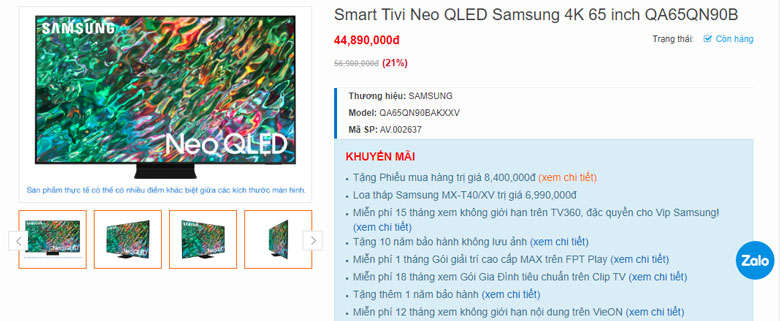 Tivi Samsung 2022 QA65QN90B