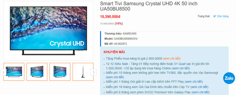 Tivi Samsung 2022 UA50BU8500