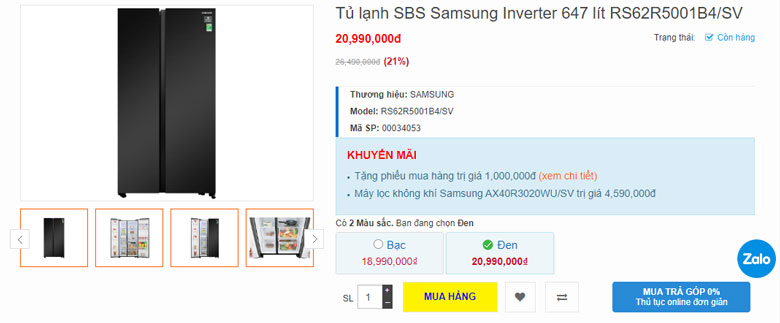 Tủ lạnh RS62R5001B4SV khi chia sẻ thông tin về giá