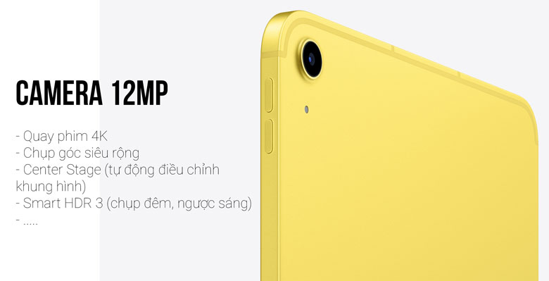 Máy tính bảng Apple iPad 10 (2022) 10.9" Cellular 256GB Yellow MQ6V3ZA/A - Camera 12MP