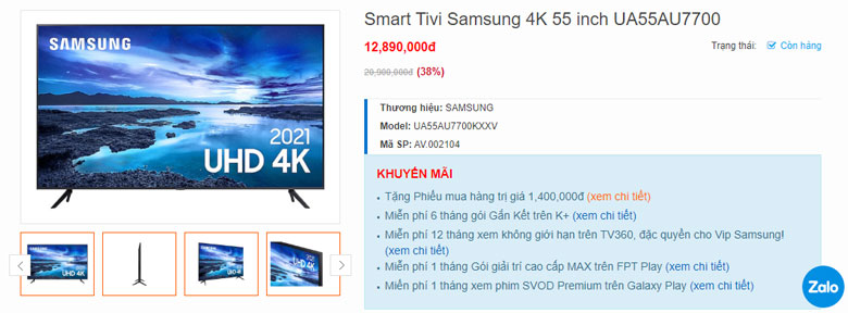 Tivi Samsung UA55AU7700 giá bao nhiêu, có nên mua không?