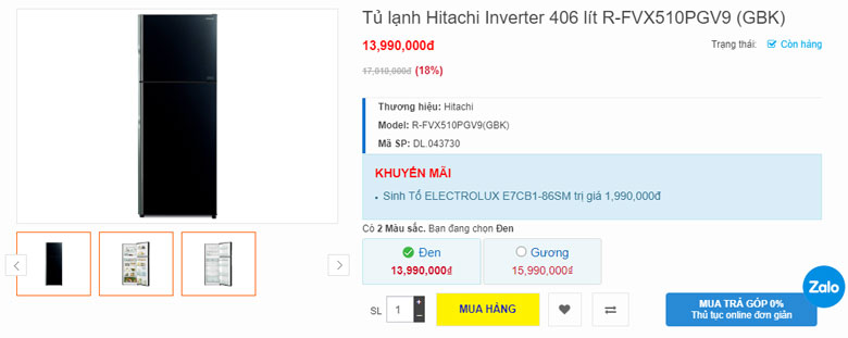 Tủ lạnh Hitachi 406 lít R-FVX510PGV9 (GBK)