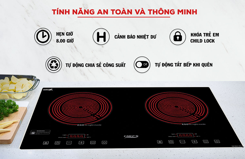 Bếp hồng ngoại đôi Chef's EH-DHL321 tích hợp tính năng an toàn