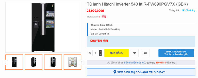 Tủ lạnh Hitachi 540 lít R-FW690PGV7X (GBK)