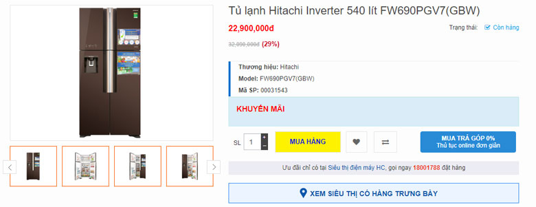 Tủ lạnh Hitachi 540 lít FW690PGV7(GBW)