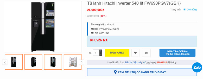 Tủ lạnh Hitachi 540 lít FW690PGV7(GBK)