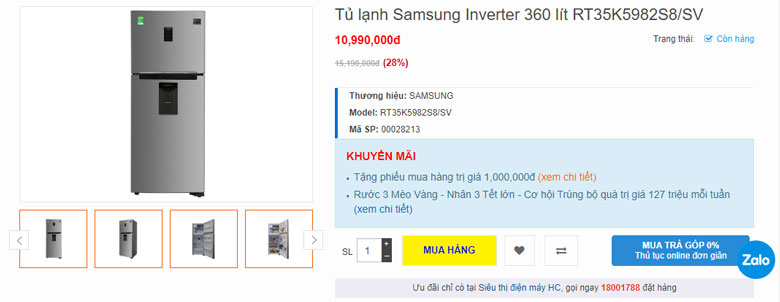 Tủ lạnh Samsung RT35K5982S8 SV có giá bao nhiêu?
