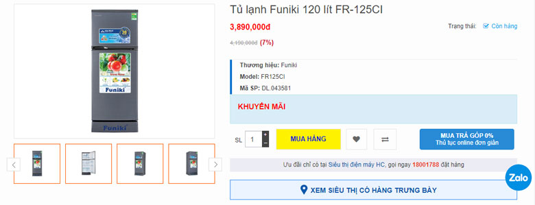 Tủ lạnh Funiki FR 125CI có giá bao nhiêu?