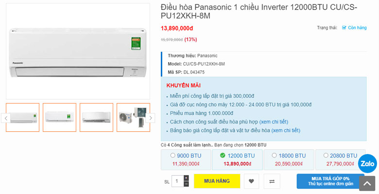 Điều hòa Panasonic CU CS PU12XKH 8M đánh giá khi mua