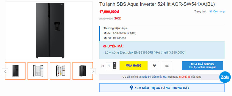 Tủ lạnh SBS Aqua Inverter 524 lít AQR SW541XA BL đánh giá sản phẩm