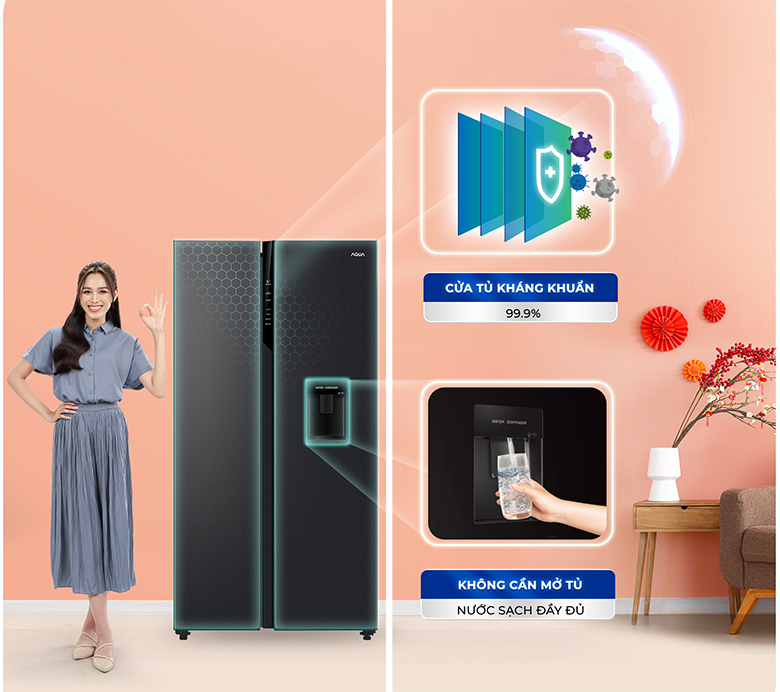 Tủ lạnh SBS Aqua Inverter AQR SW541XA BL tính năng lấy nước bên ngoài tiện lợi