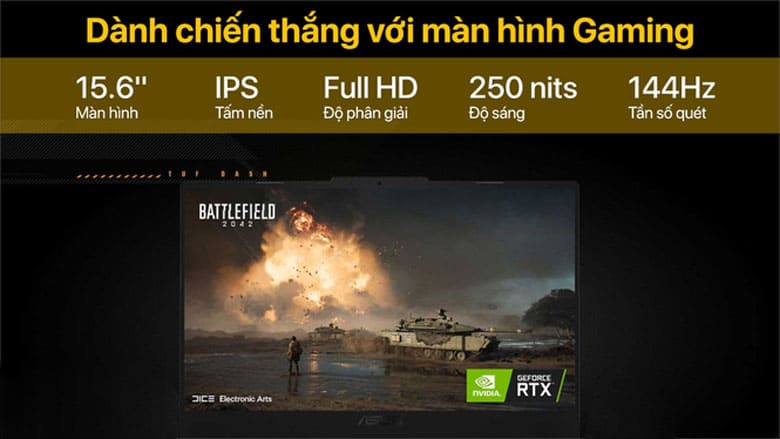 Laptop Asus Gaming TUF Dash F15 FX517ZC-HN077W - Công nghệ màn hình chuẩn "game"