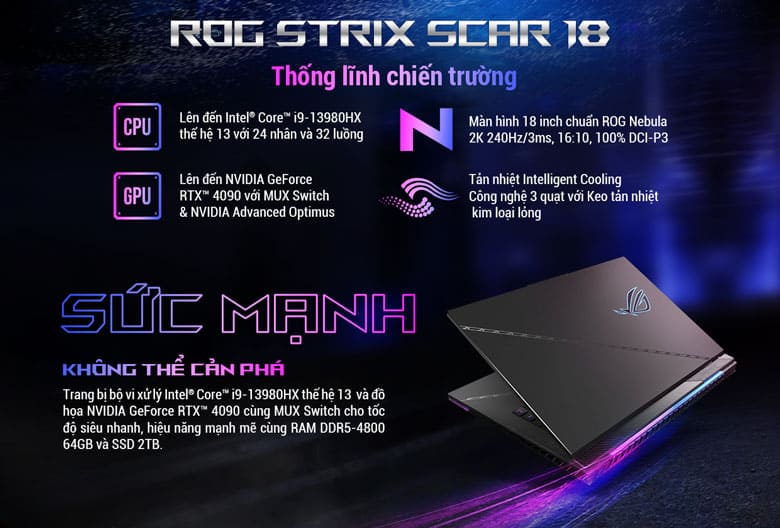 Laptop Asus Gaming ROG Strix SCAR 18 G834JY-N6039W - Laptop gaming đỉnh cao 2023