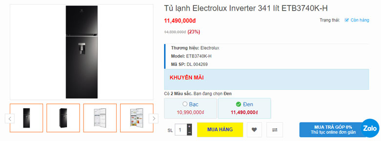 Tủ lạnh Electrolux 341l ETB3740K-H