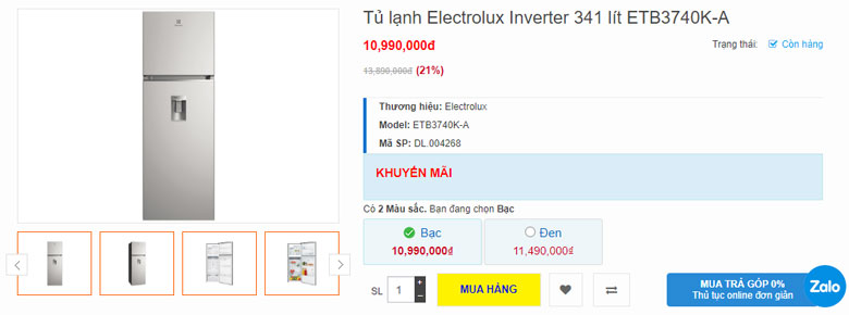 Tủ lạnh Electrolux 341l ETB3740K-A