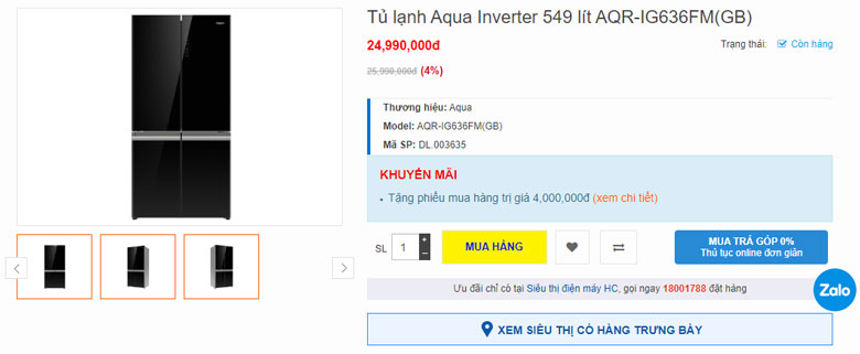 Tủ lạnh Aqua Inverter 549 lít AQR-IG636FM(GB) có giá bao nhiêu?